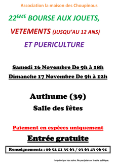 22ème bourse aux jouets, vêtements et puériculture