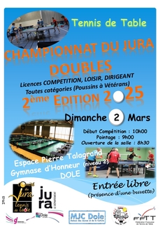 CHAMPIONNAT du JURA : Tennis de table en DOUBLES 2ème édition