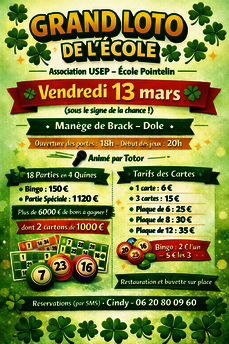 Mega loto du vendredi 13 mars au profit de l’école Pointelin