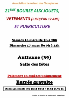 21ème bourse aux jouets, vêtements et puériculture