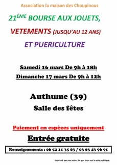 21ème bourse aux jouets, vêtements et puériculture